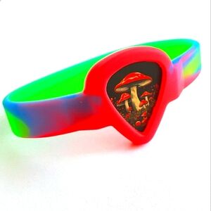 Mushrooms Guitar Pick Silicone Bracelet ~ Bright Neon